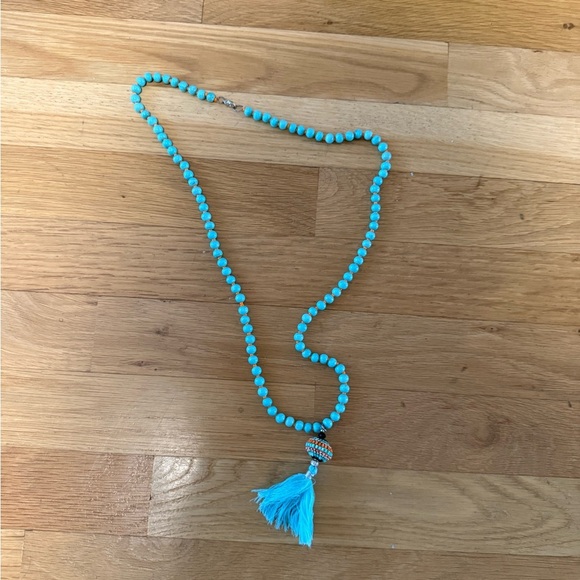 Bohemian Turquoise Beaded Tassel Necklace Long Boho Statement Jewelry - Picture 5 of 5